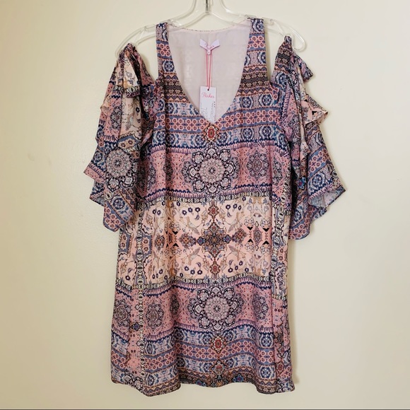 NWT PARKER Pink Cold Shoulder Mini Shift Dress XS - Picture 3 of 11